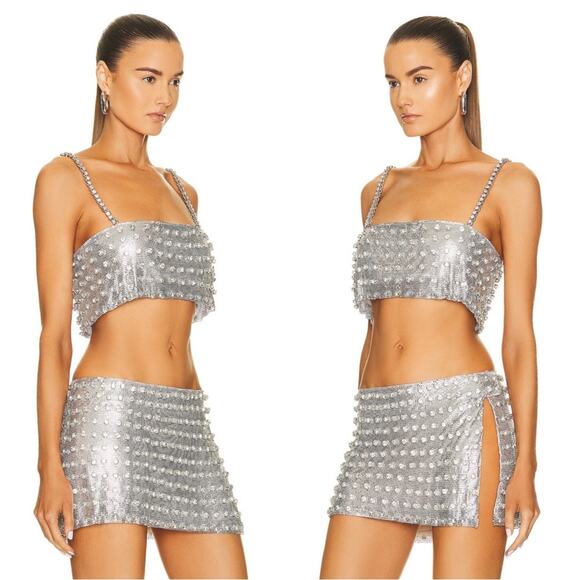 Retrofete Kauren Crystal Embellished Chainmail Crop Top Size Small - Picture 3 of 13
